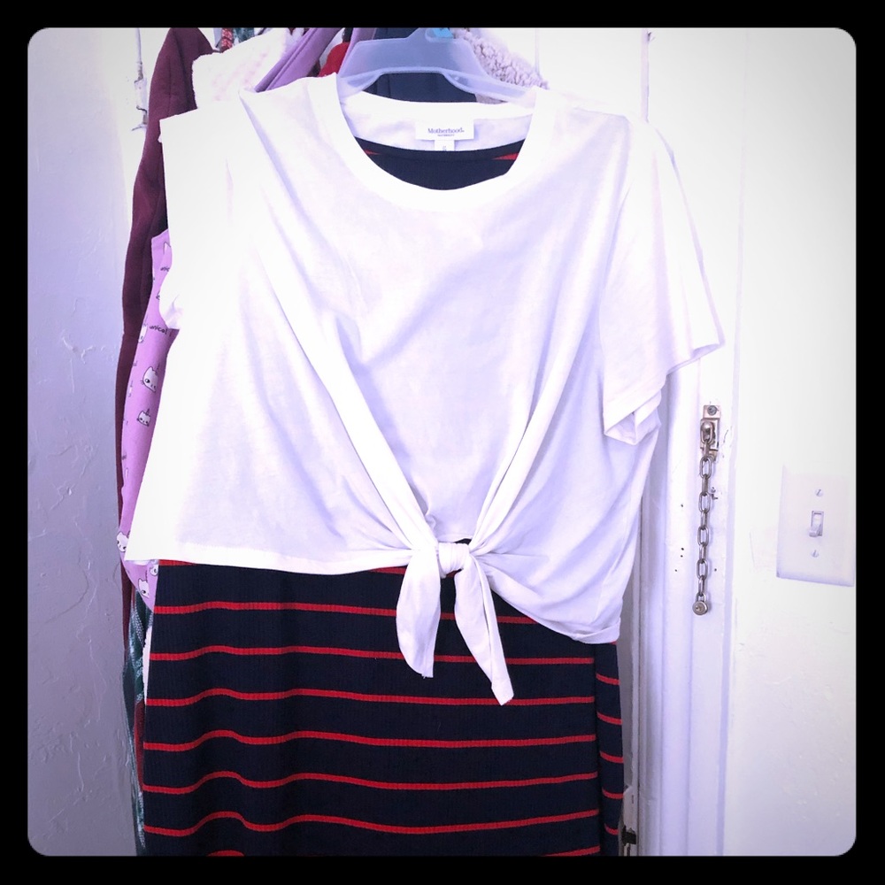 Motherhood brand blue/red dress with white shirt